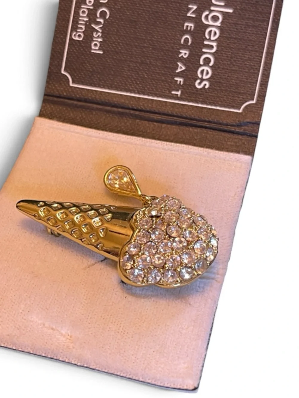 1980’s Danecraft “Small Indulgences” 24K Gold Plated Ice Cream Cone Brooch NWT
